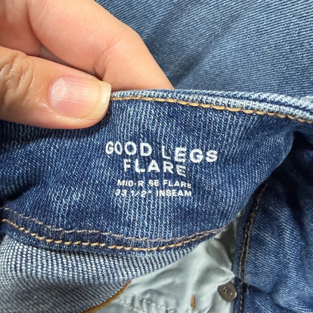 Good American Good Legs Flare Jeans Women 0/25 Blue Mid Rise Distressed NWT